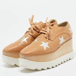 Stella McCartney Beige Faux Leather Elyse Star Platform Lace Up Derby Size 37.5