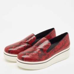 Pre Owned Stella McCartney Red/Black Faux Python Leather Creeper Platform Loafers Size 41