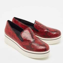 Pre Owned Stella McCartney Red/Black Faux Python Leather Creeper Platform Loafers Size 41