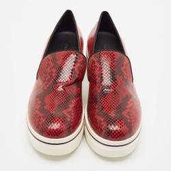 Pre Owned Stella McCartney Red/Black Faux Python Leather Creeper Platform Loafers Size 41