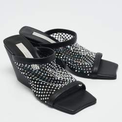 Stella McCartney Black Faux Leather and Mesh Slide Sandals Size 35