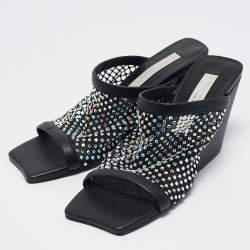 Stella McCartney Black Faux Leather and Mesh Slide Sandals Size 35