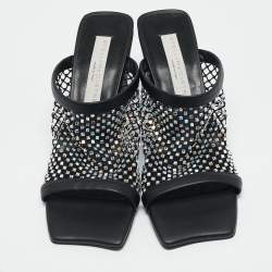 Stella McCartney Black Faux Leather and Mesh Slide Sandals Size 35