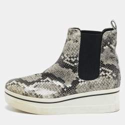Stella McCartney Grey/Black Faux Snakeskin Leather Platform Ankle Boots Size 39