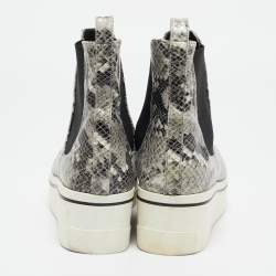 Stella McCartney Grey/Black Faux Snakeskin Leather Platform Ankle Boots Size 39