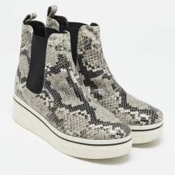 Stella McCartney Grey/Black Faux Snakeskin Leather Platform Ankle Boots Size 39