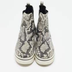 Stella McCartney Grey/Black Faux Snakeskin Leather Platform Ankle Boots Size 39