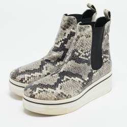 Stella McCartney Grey/Black Faux Snakeskin Leather Platform Ankle Boots Size 39