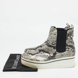 Stella McCartney Grey/Black Faux Snakeskin Leather Platform Ankle Boots Size 39