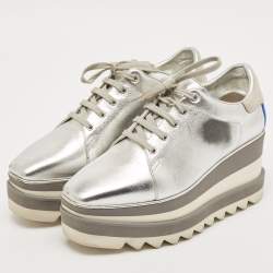 Stella McCartney Silver/White Faux Leather Elyse Star Platform Derby Sneakers Size 36