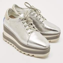 Stella McCartney Silver/White Faux Leather Elyse Star Platform Derby Sneakers Size 36