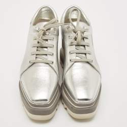 Stella McCartney Silver/White Faux Leather Elyse Star Platform Derby Sneakers Size 36