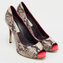 Stella McCartney Multicolor Faux Snakeskin Embossed Leather Peep Toe Pumps Size 40
