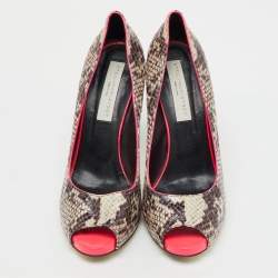 Stella McCartney Multicolor Faux Snakeskin Embossed Leather Peep Toe Pumps Size 40