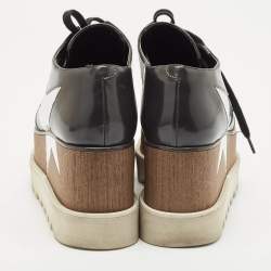 Stella McCartney Grey/Sliver Faux Leather Elyse Star Platform Lace Up Derby Size 35.5