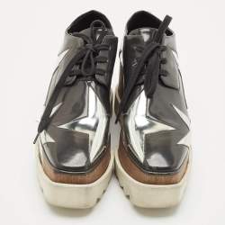 Stella McCartney Grey/Sliver Faux Leather Elyse Star Platform Lace Up Derby Size 35.5
