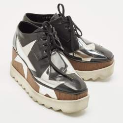 Stella McCartney Grey/Sliver Faux Leather Elyse Star Platform Lace Up Derby Size 35.5