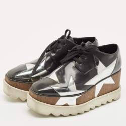Stella McCartney Grey/Sliver Faux Leather Elyse Star Platform Lace Up Derby Size 35.5