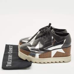 Stella McCartney Grey/Sliver Faux Leather Elyse Star Platform Lace Up Derby Size 35.5