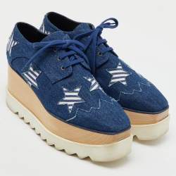 مملوكة مسبقًا Stella McCartney Blue Denim Elyse Star Platform Derby Sneakers Size 39.5