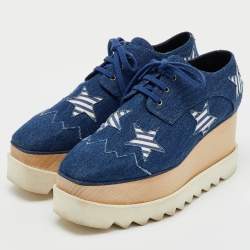مملوكة مسبقًا Stella McCartney Blue Denim Elyse Star Platform Derby Sneakers Size 39.5