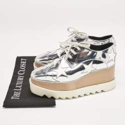Pre Owned Stella McCartney Silver Faux Leather Elyse Star Platform Sneakers Size 37