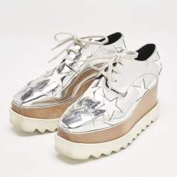 Pre Owned Stella McCartney Silver Faux Leather Elyse Star Platform Sneakers Size 37
