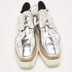 Pre Owned Stella McCartney Silver Faux Leather Elyse Star Platform Sneakers Size 37