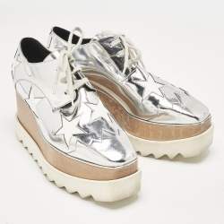 Pre Owned Stella McCartney Silver Faux Leather Elyse Star Platform Sneakers Size 37