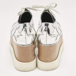 Pre Owned Stella McCartney Silver Faux Leather Elyse Star Platform Sneakers Size 37