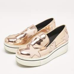 Stella McCartney Rose Gold Faux Leather Elyse Star Slip On Sneakers Size 37