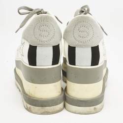 Stella McCartney White/Grey Faux Leather and Suede Elyse Star Studded Platform Sneakers Size 39