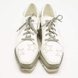 Stella McCartney White/Grey Faux Leather and Suede Elyse Star Studded Platform Sneakers Size 39