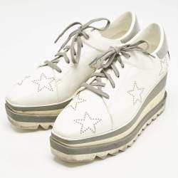 Stella McCartney White/Grey Faux Leather and Suede Elyse Star Studded Platform Sneakers Size 39