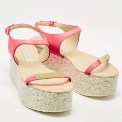 Stella McCartney Pink Faux Leather Geena Marble Wedge Platform Sandals Size 38