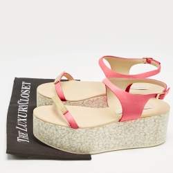 Stella McCartney Pink Faux Leather Geena Marble Wedge Platform Sandals Size 38