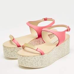 Stella McCartney Pink Faux Leather Geena Marble Wedge Platform Sandals Size 38