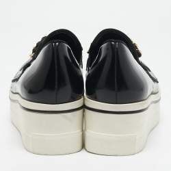 Stella McCartney Black Faux Leather Chain-Link Platform Slip On Sneakers Size 36