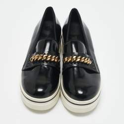 Stella McCartney Black Faux Leather Chain-Link Platform Slip On Sneakers Size 36
