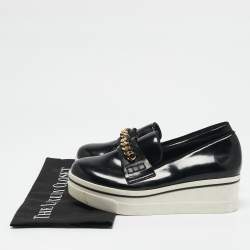 Stella McCartney Black Faux Leather Chain-Link Platform Slip On Sneakers Size 36