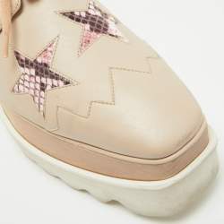 Stella McCartney Beige Faux Leather and Faux Snakeskin Leather Elyse Sneakers Size 38