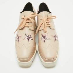 Stella McCartney Beige Faux Leather and Faux Snakeskin Leather Elyse Sneakers Size 38