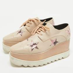 Stella McCartney Beige Faux Leather and Faux Snakeskin Leather Elyse Sneakers Size 38
