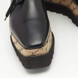Stella McCartney Black Faux Leather Monogram Elyse Platform Derby Sneakers Size 39