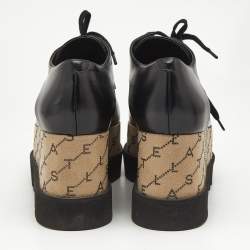 Stella McCartney Black Faux Leather Monogram Elyse Platform Derby Sneakers Size 39
