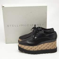 Stella McCartney Black Faux Leather Monogram Elyse Platform Derby Sneakers Size 39