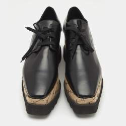 Stella McCartney Black Faux Leather Monogram Elyse Platform Derby Sneakers Size 39