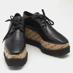 Stella McCartney Black Faux Leather Monogram Elyse Platform Derby Sneakers Size 39