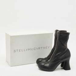 Stella McCartney Black Faux Leather Groove Ankle Boots Size 41