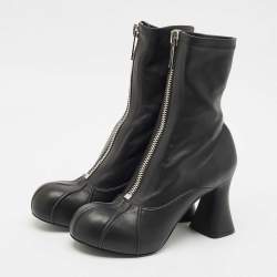 Stella McCartney Black Faux Leather Groove Ankle Boots Size 41
